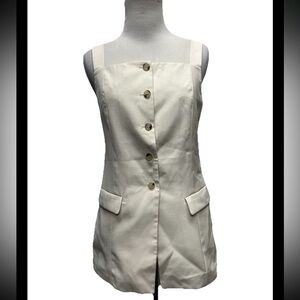 H&M Cream Long Button Front Lined Vest Size s
